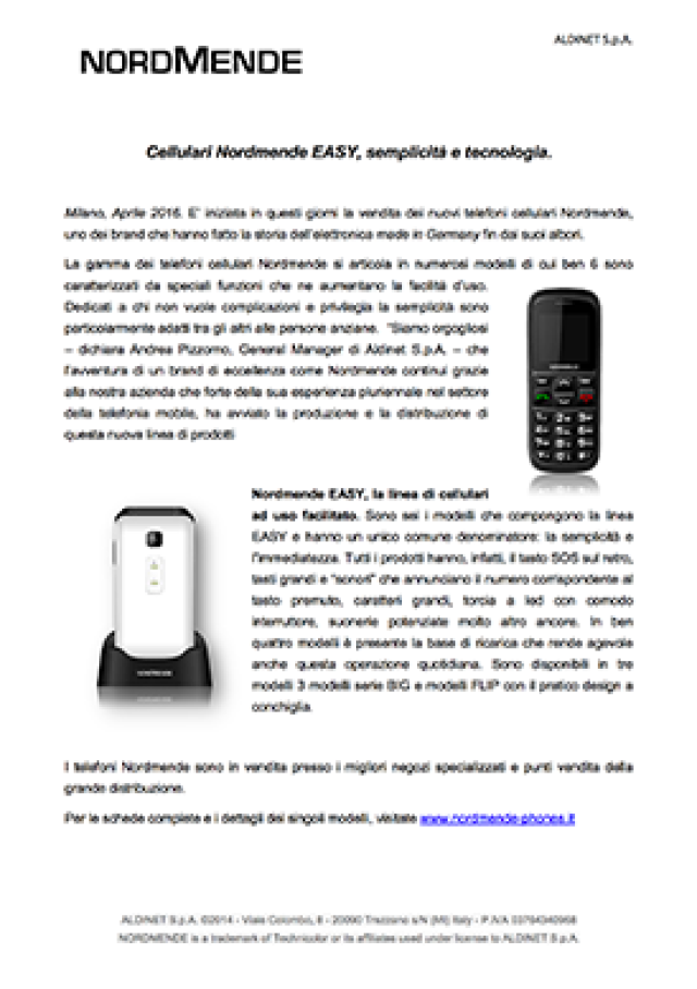 Cellulari Nordmende EASY, semplicità e tecnologia.